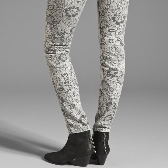 CURRENT ELLIOTT New Jeans Ankle Skinny Light Grey Black Lace Floral Women's HPπ - Picture 11 of 17